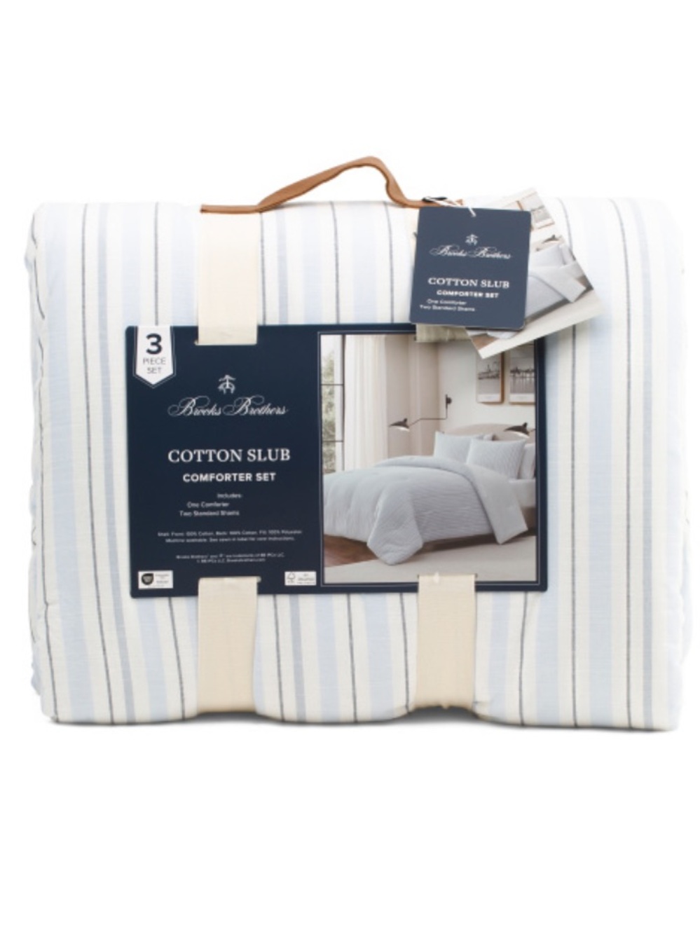 Brooks Brothers Cotton Slub Comforter Set - Light Blue & White Stripes